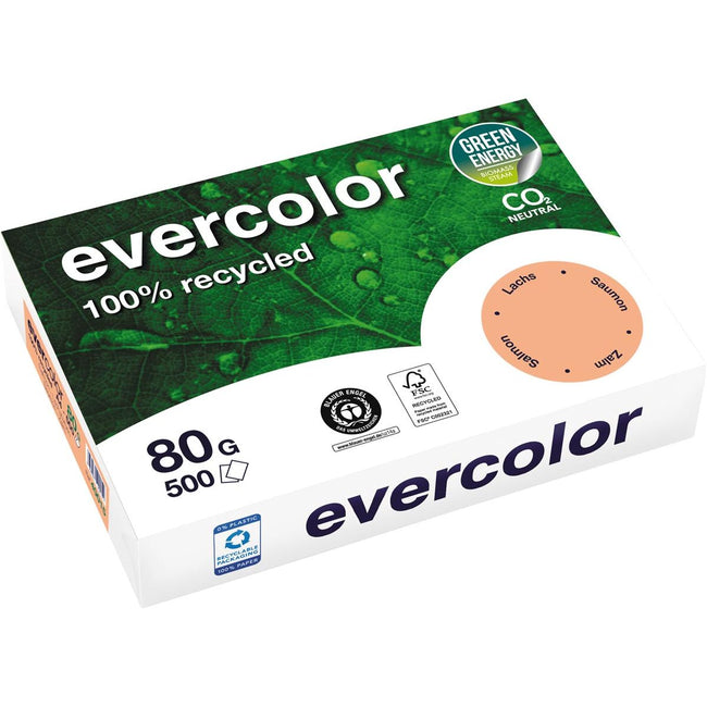 Clairefontaine - Evercolor, gekleurd gerecycleerd papier, A4, 80 g, 500 vel, zalm