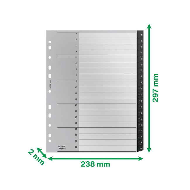Leitz -  12110000 indextab Numerieke tabbladindex Polypropyleen (PP) Zwart, Wit