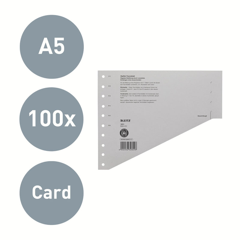 Leitz -  Scheidingsbladen  1651 karton a4 200gr grijs