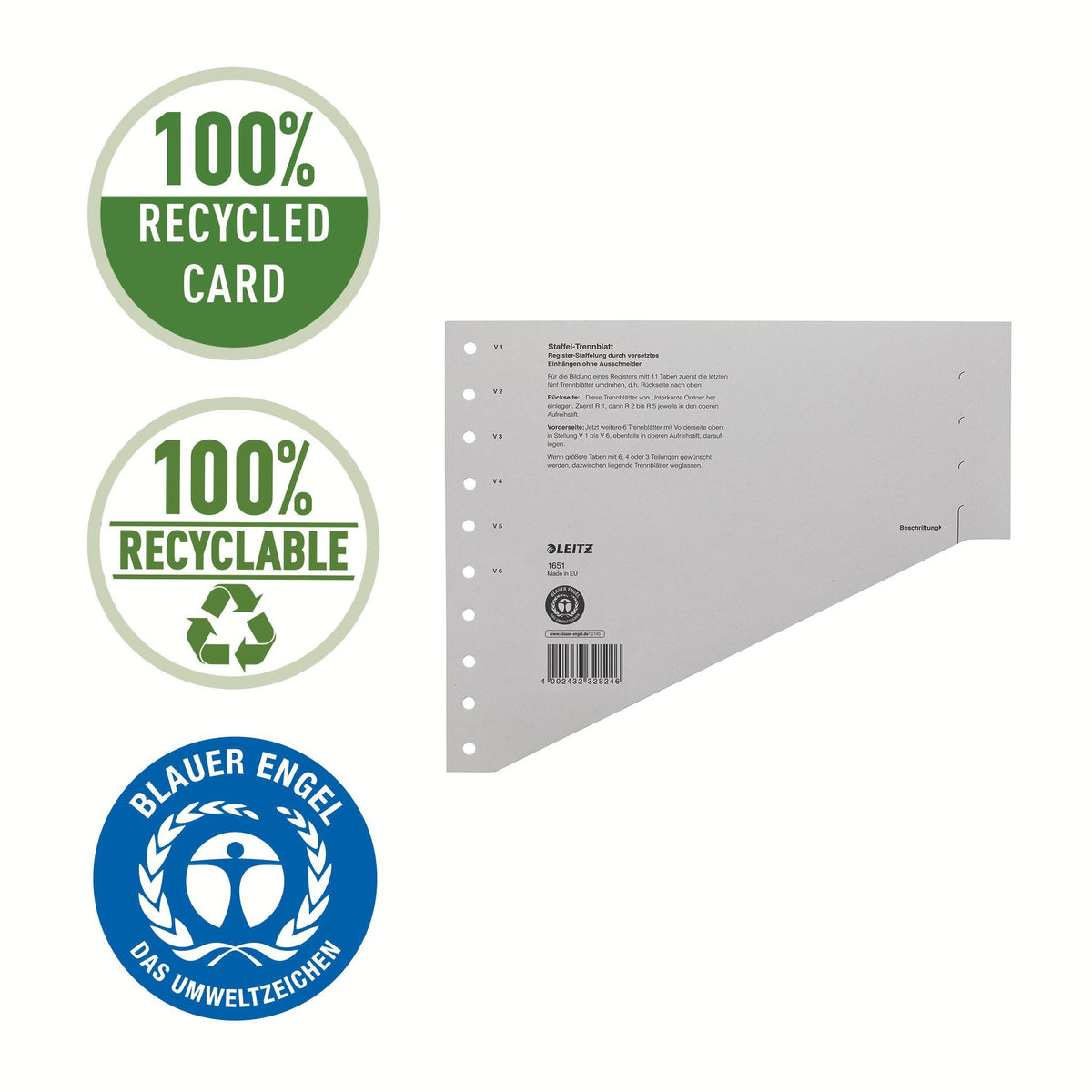 Leitz -  Scheidingsbladen  1651 karton a4 200gr grijs