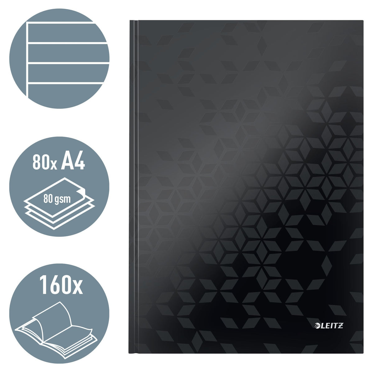 Leitz -  Notitieboek  wow a4 lijn 80v zwart | 6 stuks