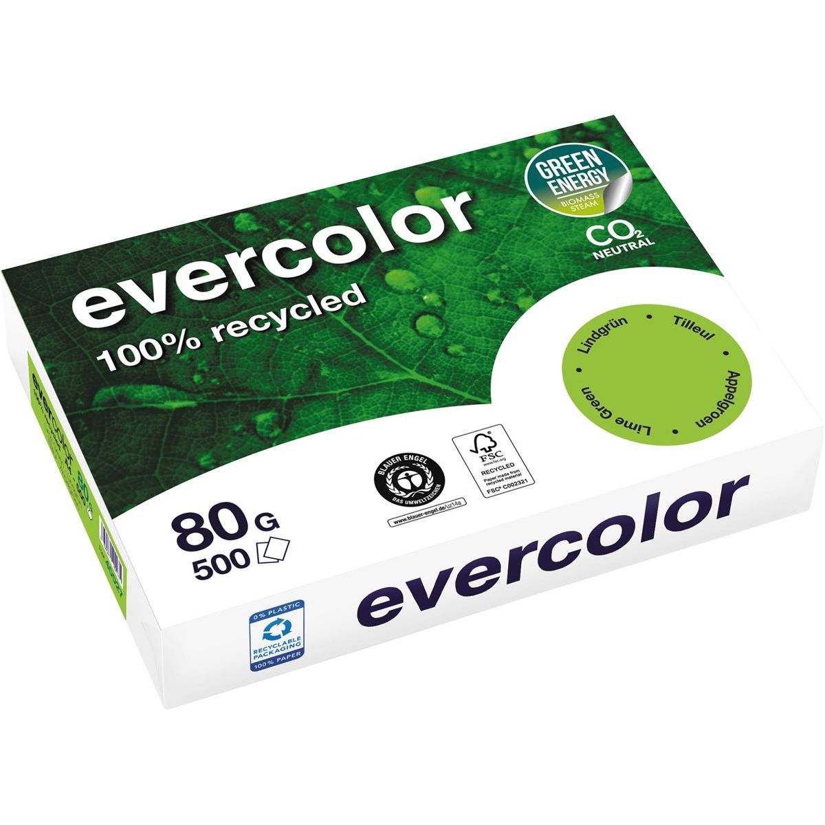 Clairefontaine - Evercolor, gekleurd gerecycleerd papier, A4, 80 g, 500 vel, appelgroen