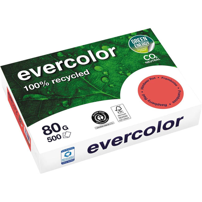 Clairefontaine - Evercolor, gekleurd gerecycleerd papier, A4, 80 g, 500 vel, framboos