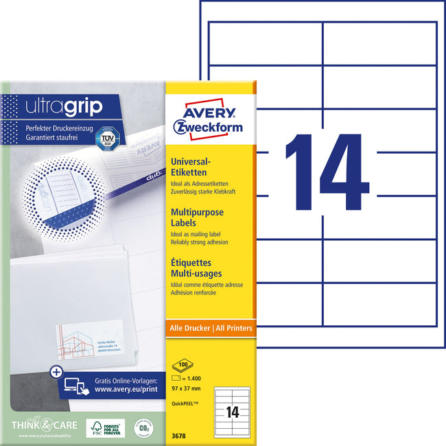 Avery Zweckform -  Etiket avery 3678 97x37mm wit 1400st | 5 stuks