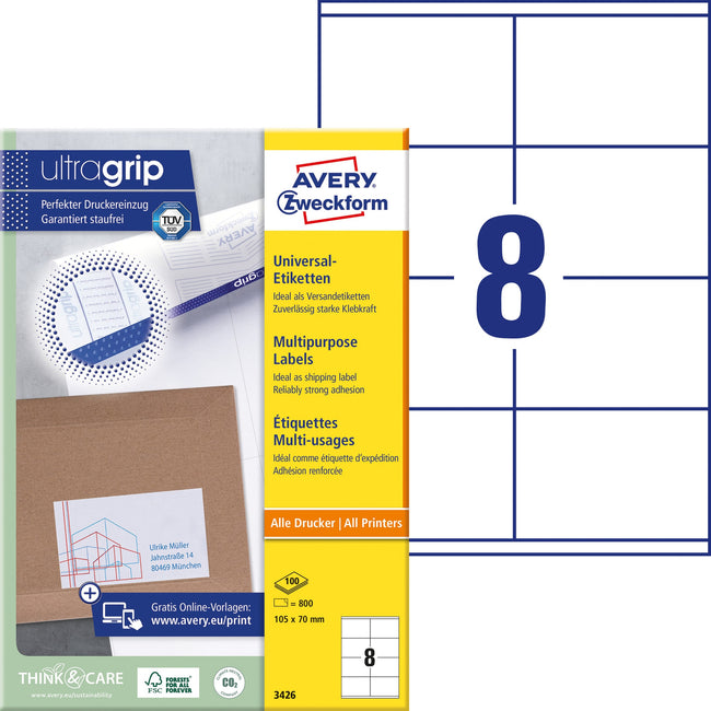 Avery Zweckform -  Etiket avery 3426 105x70mm wit 800st