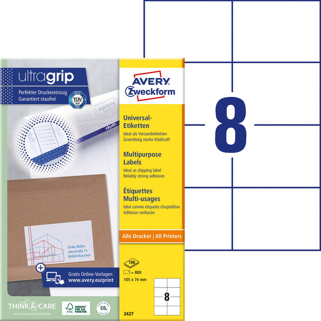 Avery Zweckform -  Etiket avery 3427 105x74mm wit 800st