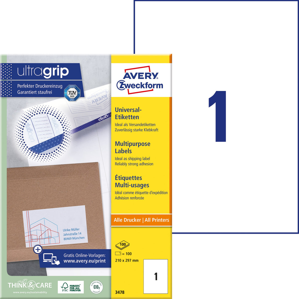 Avery Zweckform -  Etiket avery 3478 210x297mm a4 wit 100st