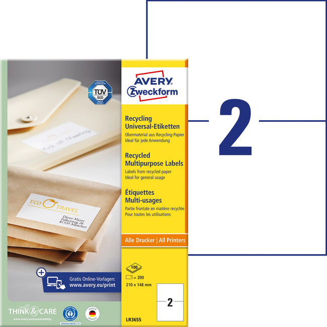Avery Zweckform -  Etiket avery lr3655 210x148mm wit 200st