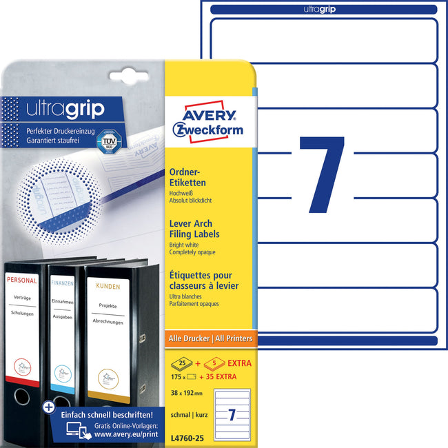 Avery Zweckform -  Rugetiket avery smal 38x192mm zelfklevend wit