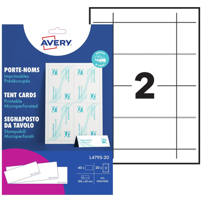 Avery -  Tentkaart  l4795-20 180x60mm wit 40st