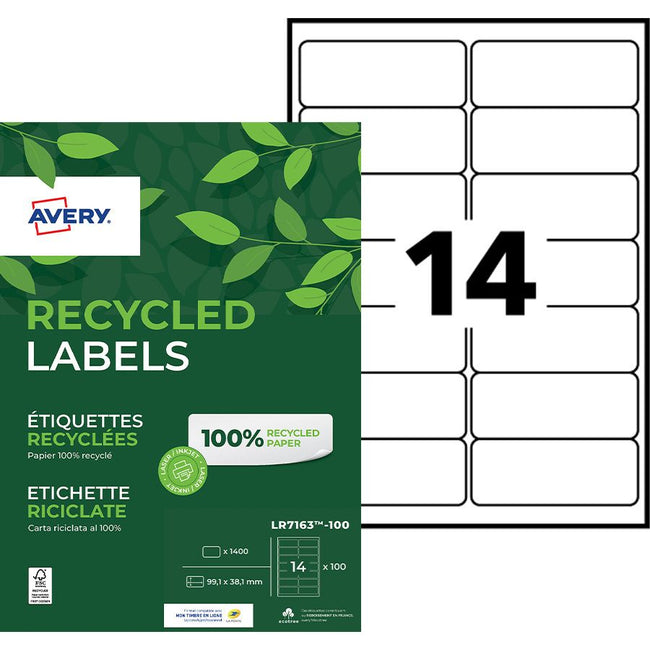 Avery -  Etiket  lr7163-100 99.1x38.1mm wit 1400st