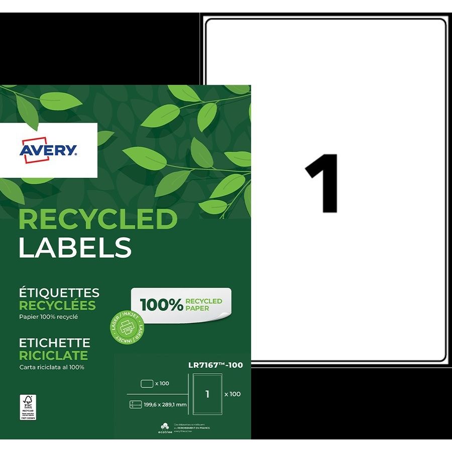 Avery -  Etiket  lr7167 199.6x289.1 recycled wt 100st