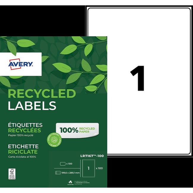 Avery -  Etiket  lr7167 199.6x289.1 recycled wt 100st | 5 stuks