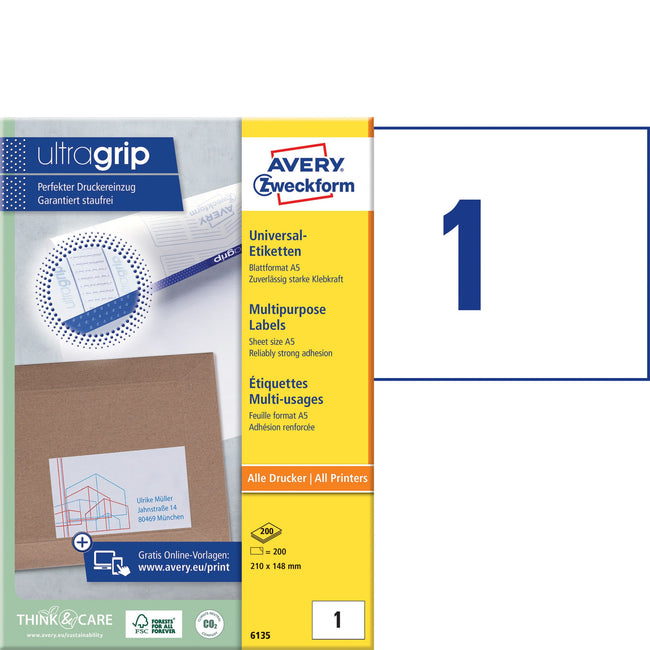 Avery Zweckform -  Etiket avery 6135 210x145mm wit 200st | 5 stuks
