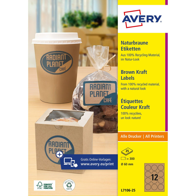 Avery Zweckform -  Etiket avery l7106-25 60mm kraft 300st