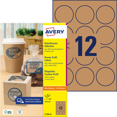Avery Zweckform -  Etiket avery l7106-25 60mm kraft 300st