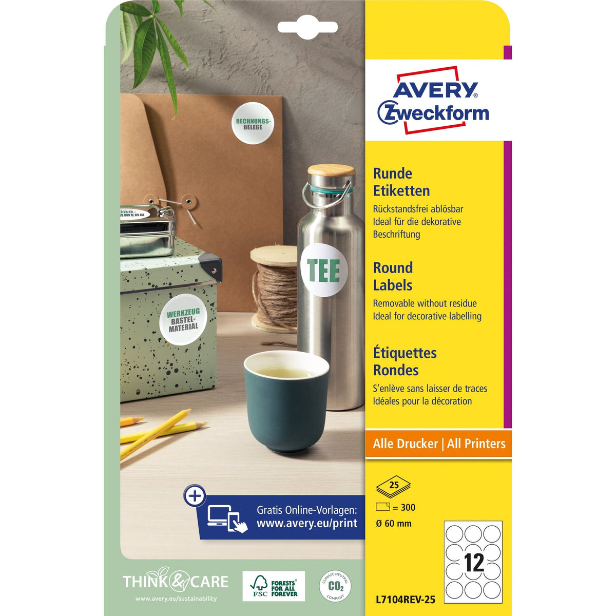 Avery Zweckform -  Etiket avery l7104rev-25 60mm wit 300st