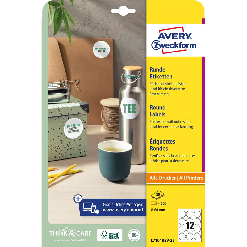 Avery Zweckform -  Etiket avery l7104rev-25 60mm wit 300st