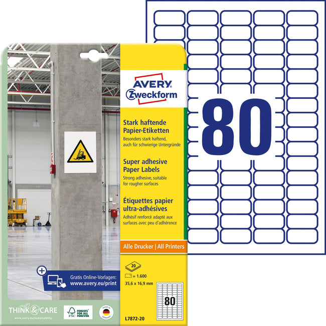 Avery Zweckform -  Etiket avery l7872-20 35.6x16.9mm 1600st