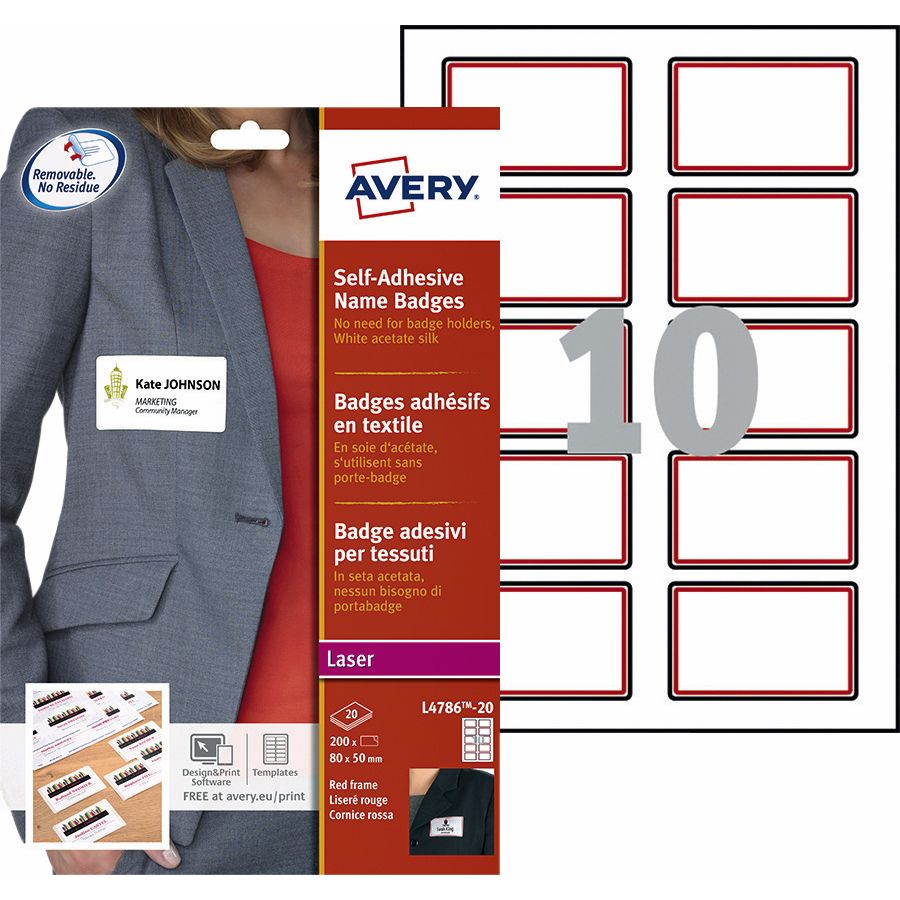 Avery -  Naambadge etiket  l4786-20 80x50mm 200st rd