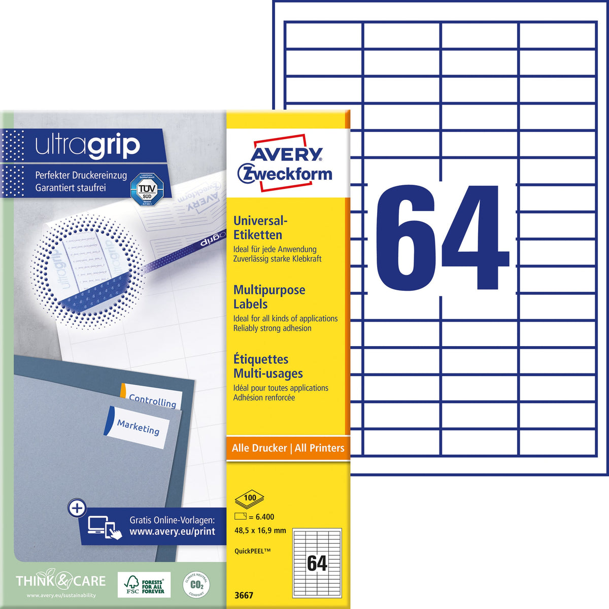 Avery Zweckform -  Etiket avery 3667 48.5x16.9mm wit 6400st | 5 stuks