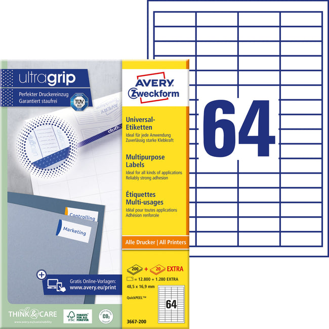 Avery Zweckform -  Etiket avery 3667 48.5x16.9mm wit 12800st