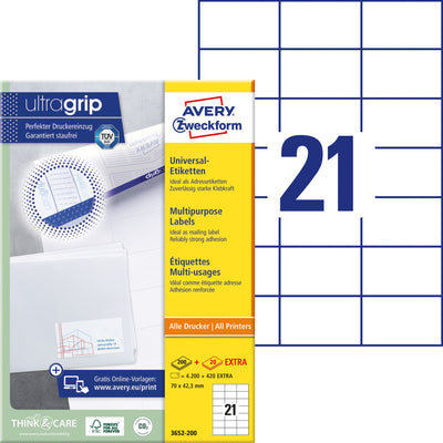 Avery Zweckform -  Etiket avery 3652 70x42.3mm wit 4200st