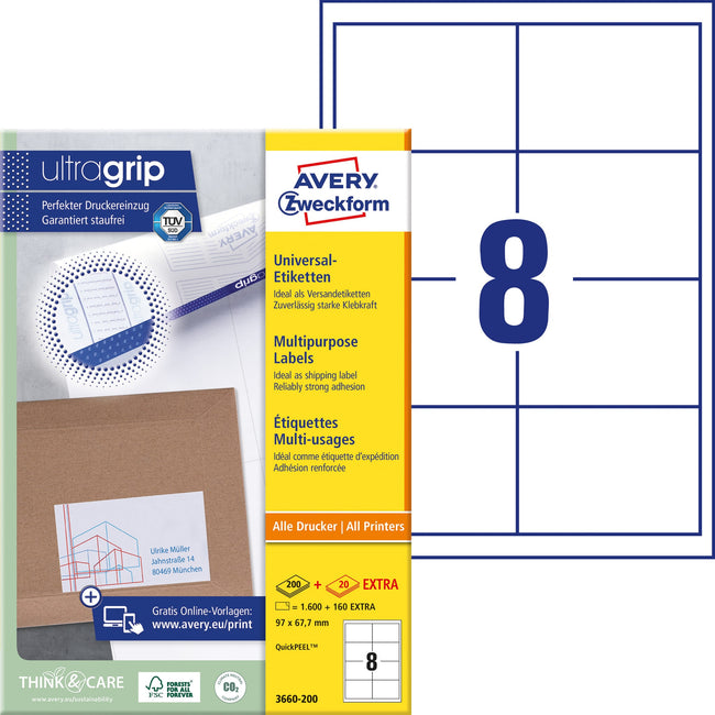 Avery Zweckform -  Etiket avery 3660 97x67.7mm wit 1600st