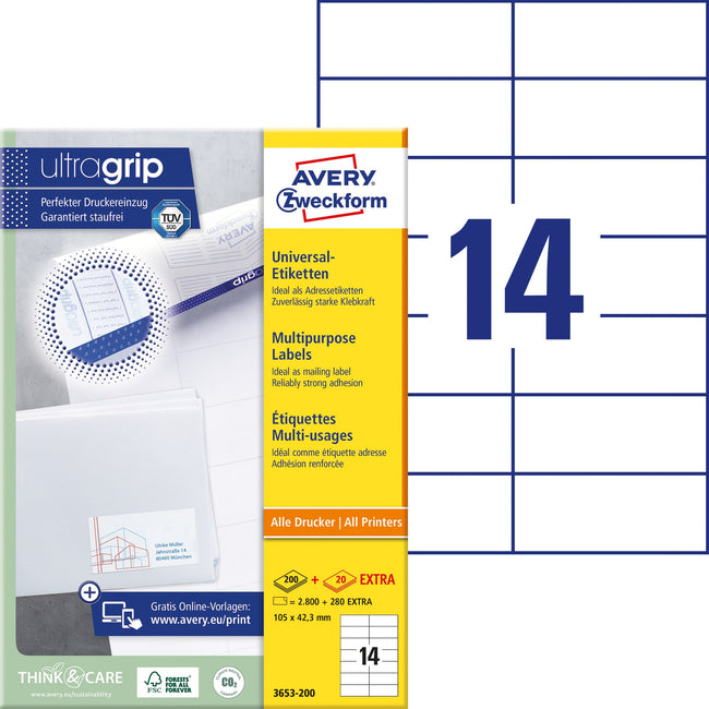 Avery Zweckform -  Etiket avery 3653 105x42.3mm wit 2800st