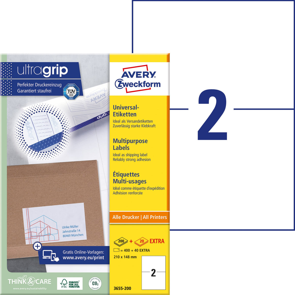 Avery Zweckform -  Etiket avery 3655 210x148mm a5 wit 400st