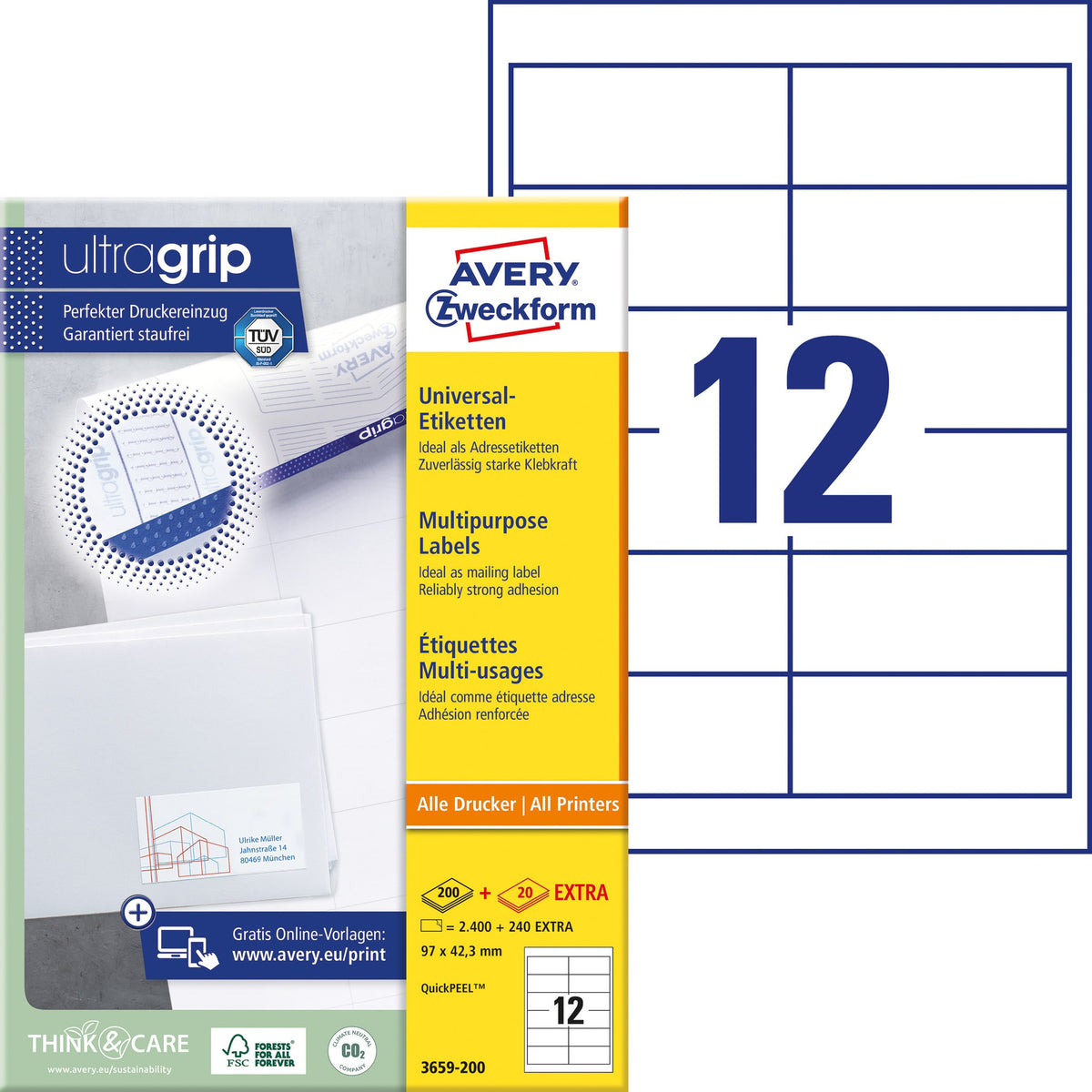 Avery Zweckform -  Etiket avery 3659 97x42.3mm wit 2400st | 5 stuks