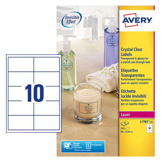 Avery -  Etiket  l7783-25 96x50.8mm transparant 250st | 5 stuks