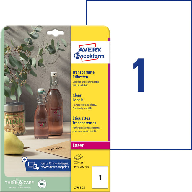 Avery Zweckform -  Etiket avery l7784-25 210x297mm transparant 25st | 5 stuks