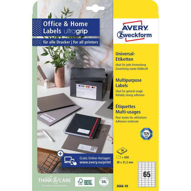 Avery Zweckform -  Etiket avery 3666-10 38x21.2mm wit 650st