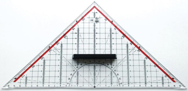 M+R -   geodriehoek, ft 32 cm, met handvat