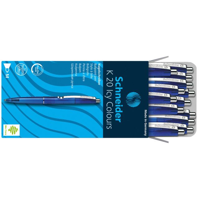Schneider -  Balpen k20 icy colours m blauw | 20 stuks