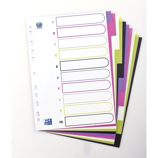 Oxford - MyColour tabs, size A4, made of colored PP, 11-hole perforation, 10 tabs
