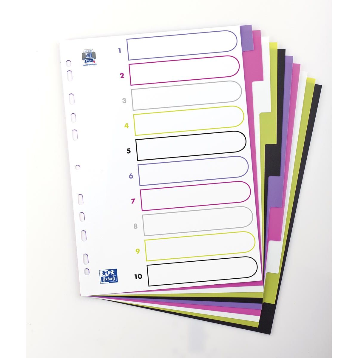 Oxford -   MyColour tabbladen, formaat A4, uit gekleurde PP, 11-gaatsperforatie, 10 tabs