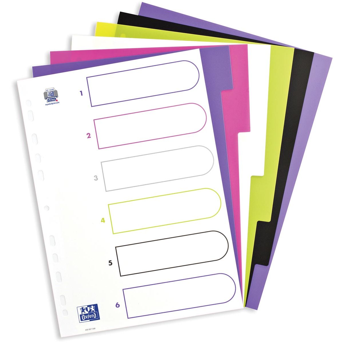 Oxford - Linguette MyColour, formato A4, in PP colorato, perforazione a 11 fori, 6 linguette