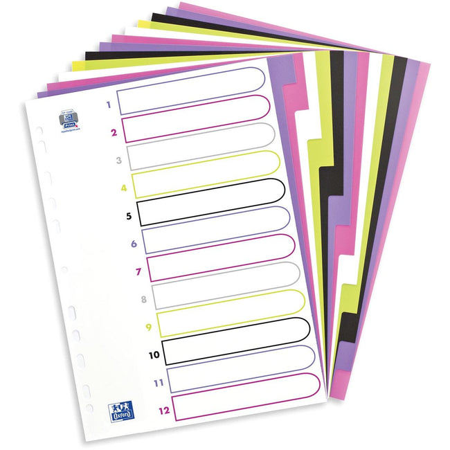 Oxford - MyColour tabs, size A4, made of colored PP, 11-hole perforation, 12 tabs