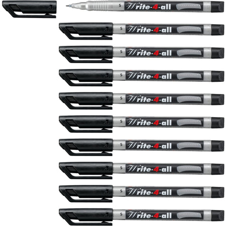 Stabilo -  Write-4-all, permanent marker, superfijn, doos 10 stuks, zwart | 10 stuks