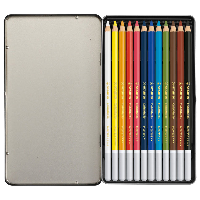 Stabilo -  CarbOthello, Kalkpastel Kleurpotlood, Verkrijgbaar In 60 Kleuren, Metalen Etui Met 12 Kleuren