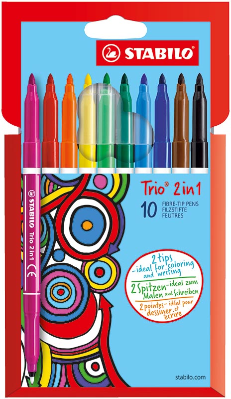 STABILO -  Trio 2-in-1 viltstift, etui van 10 stuks in geassorteerde kleuren