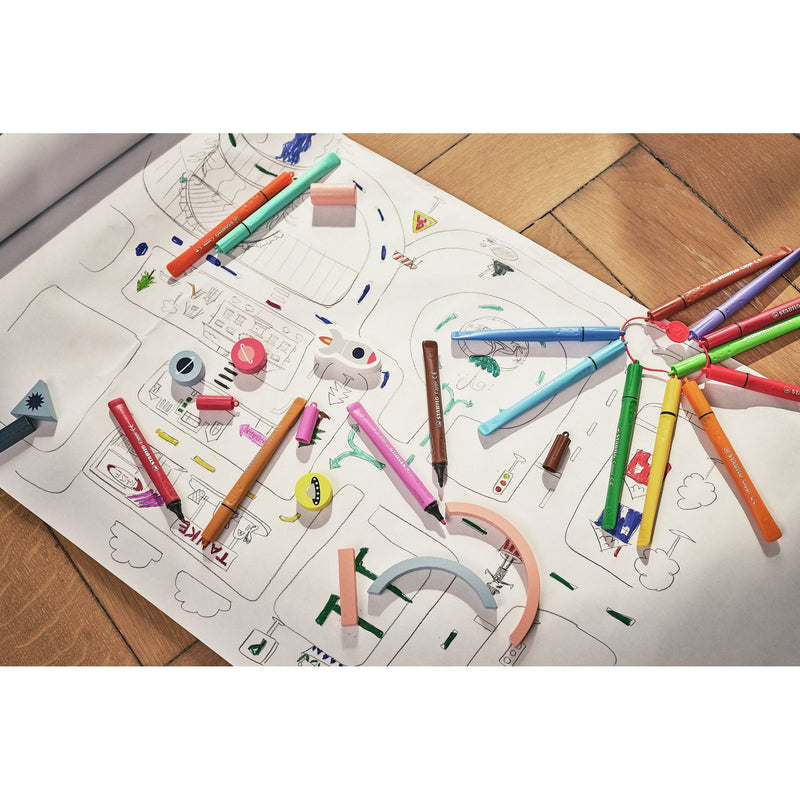 Stabilo -  Cappi, viltstift, nooit meer je dop kwijt dankzij de dopring, etui met 24 kleuren