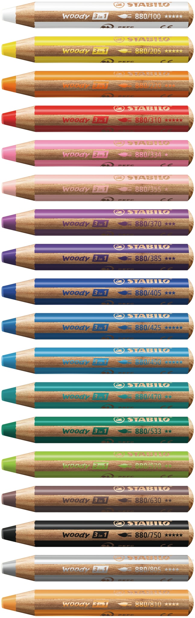 Stabilo -  woody 3 in 1, multitalent kleurpotlood, ARTY etui 18 kleuren + puntenslijper + penseel
