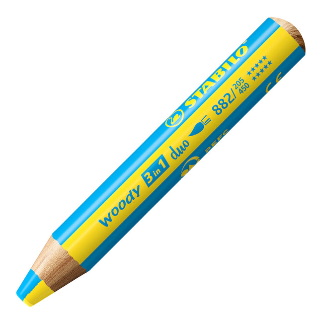 Stabilo -  woody 3 in 1 duo, multifunctioneel kleurpotlood met tweekleurige punt, 6 stuks in kartonnen etui + puntenslij