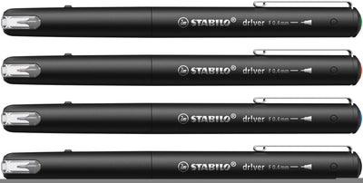 Stabilo -  dr!ver fine 4 stuks etui inhoud: 1 x zwart, blauw, rood, groen