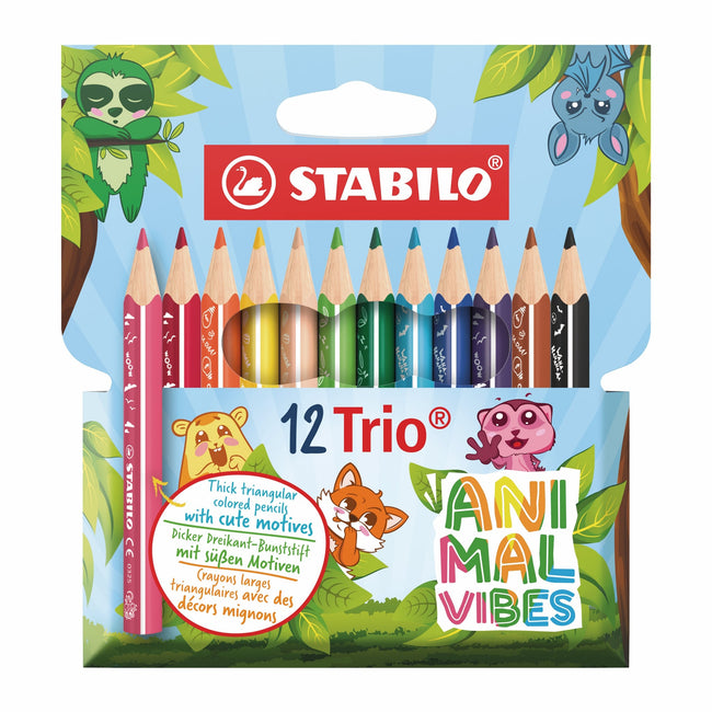 Stabilo -  Kleurpotloden trio dik short animal 12st | 12 stuks