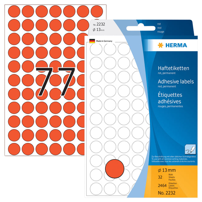 HERMA -  Etiket  2232 rond 13mm rood 2464st