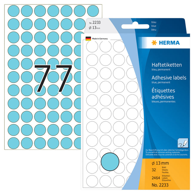 HERMA -  Etiket  2233 rond 13mm blauw 2464st